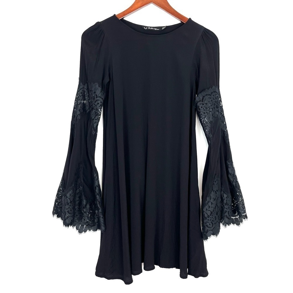 For Love and Lemons Festival Boho Lace Bell Sleeve Mini Dress Black Size XS - Picture 4 of 12
